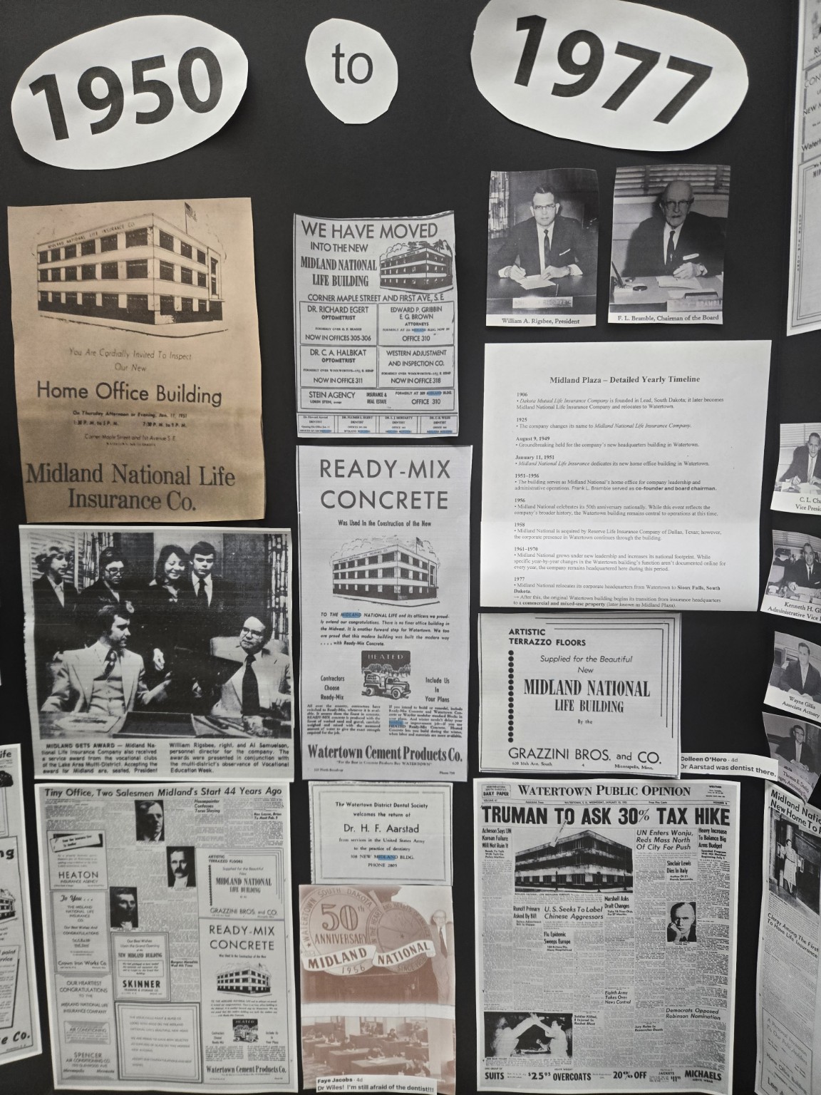 Midland history display documenting 1950 to 1977