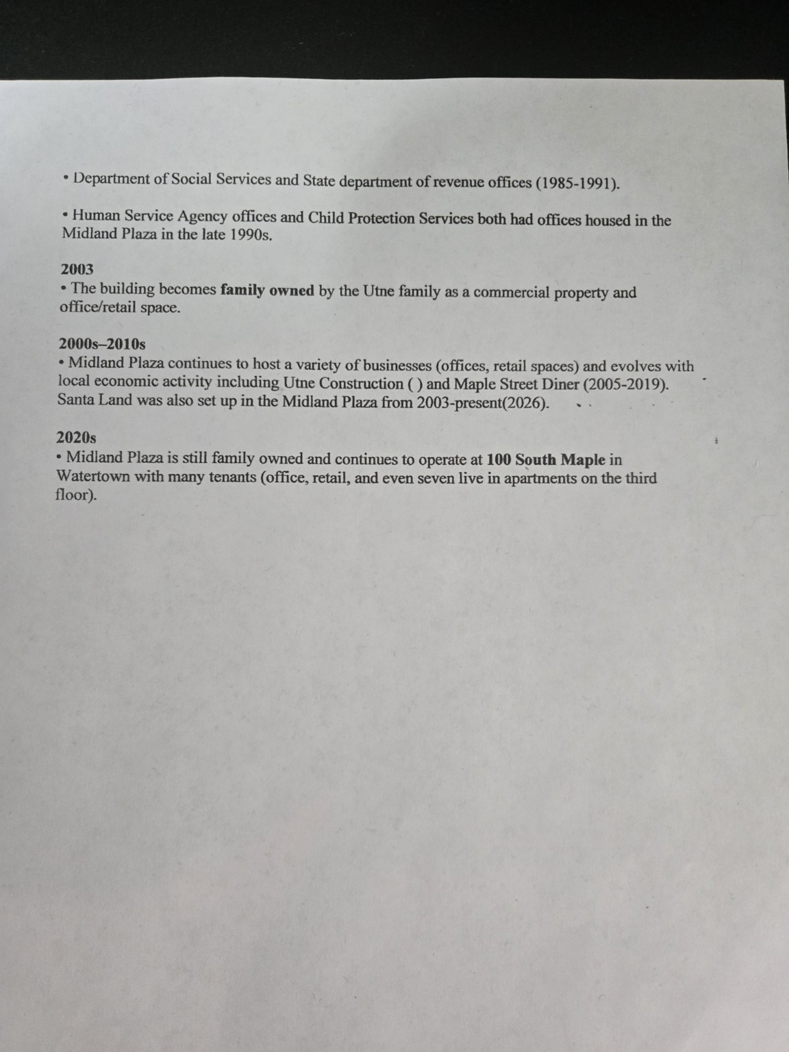 Detailed Midland Plaza yearly timeline page 2