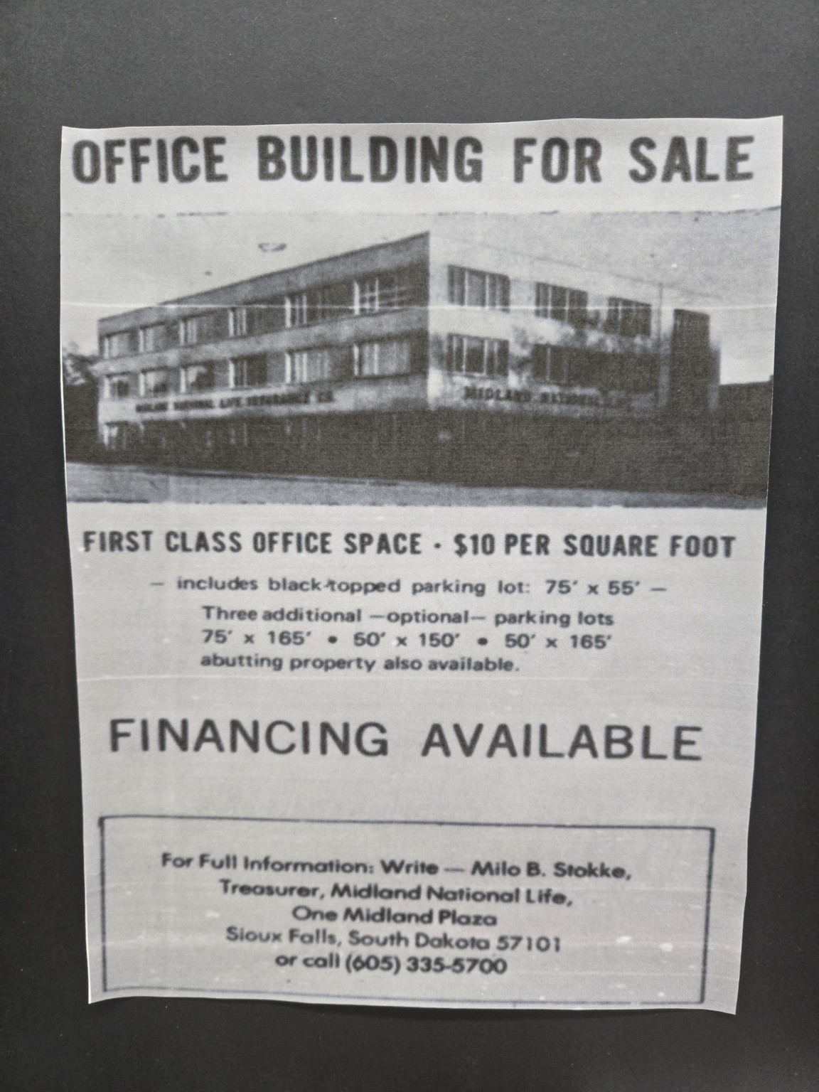 Advertisement for former Midland office building for sale